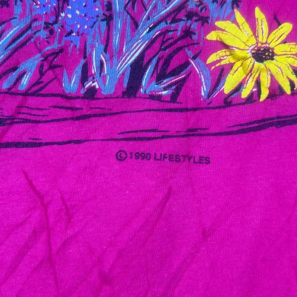 Vintage 1990 Jackson Hole WY Wildflower Graphic Tee Single Stitch Hot Pink Large - Picture 3 of 10